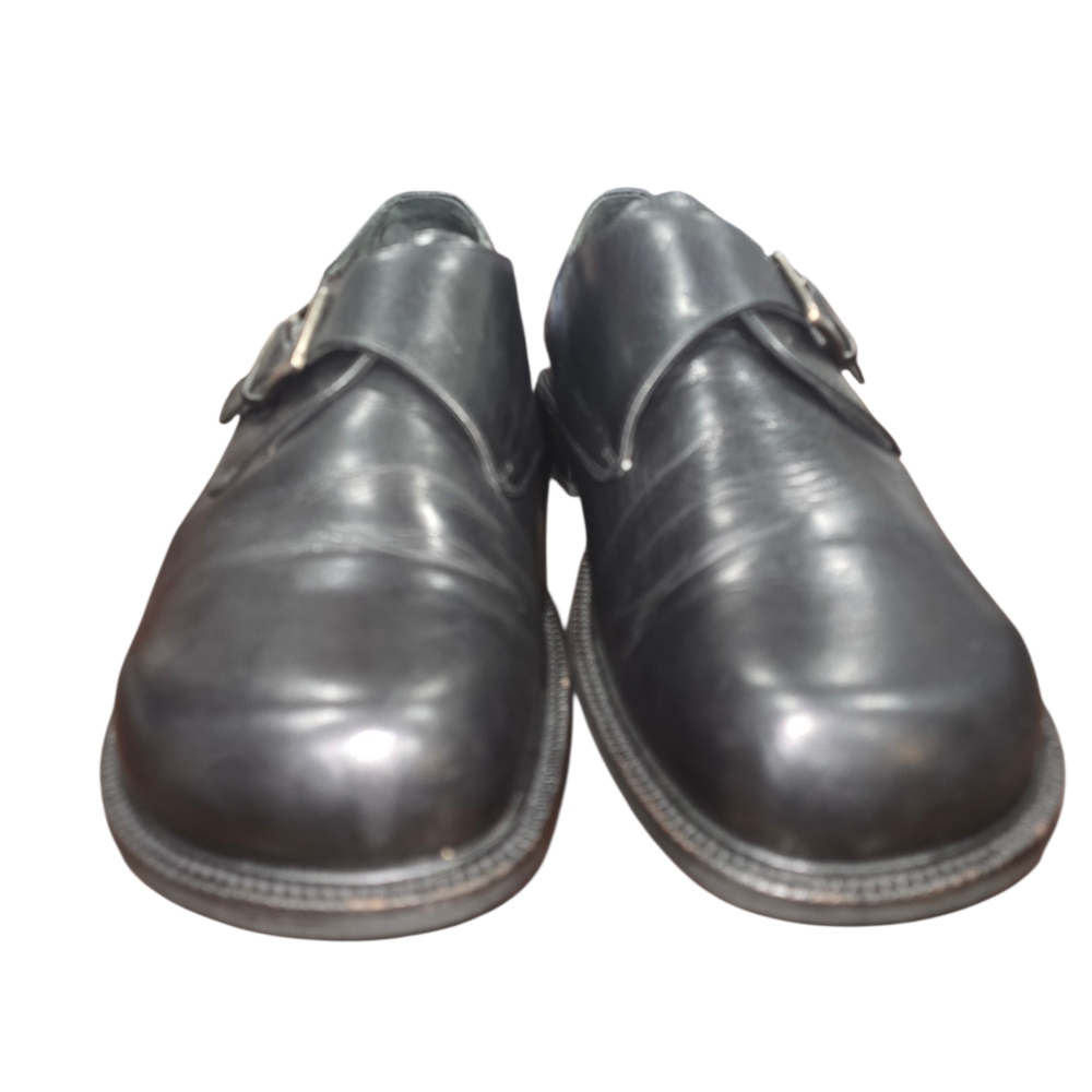 Classic Black Leather Monk Strap Shoes